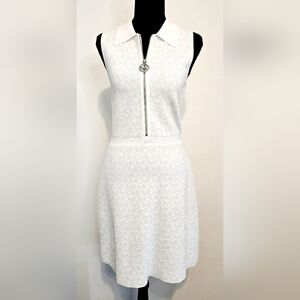 Michael Kors White Logo Knit Dress NWT Zip Front Sleeveless Size S Resort Wear